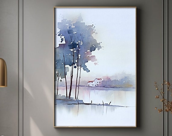 Serene Lake Watercolor, Boho Style Art Print