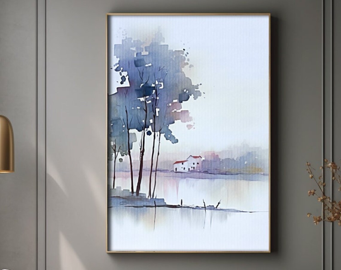 Serene Lake Watercolor, Boho Style Art Print