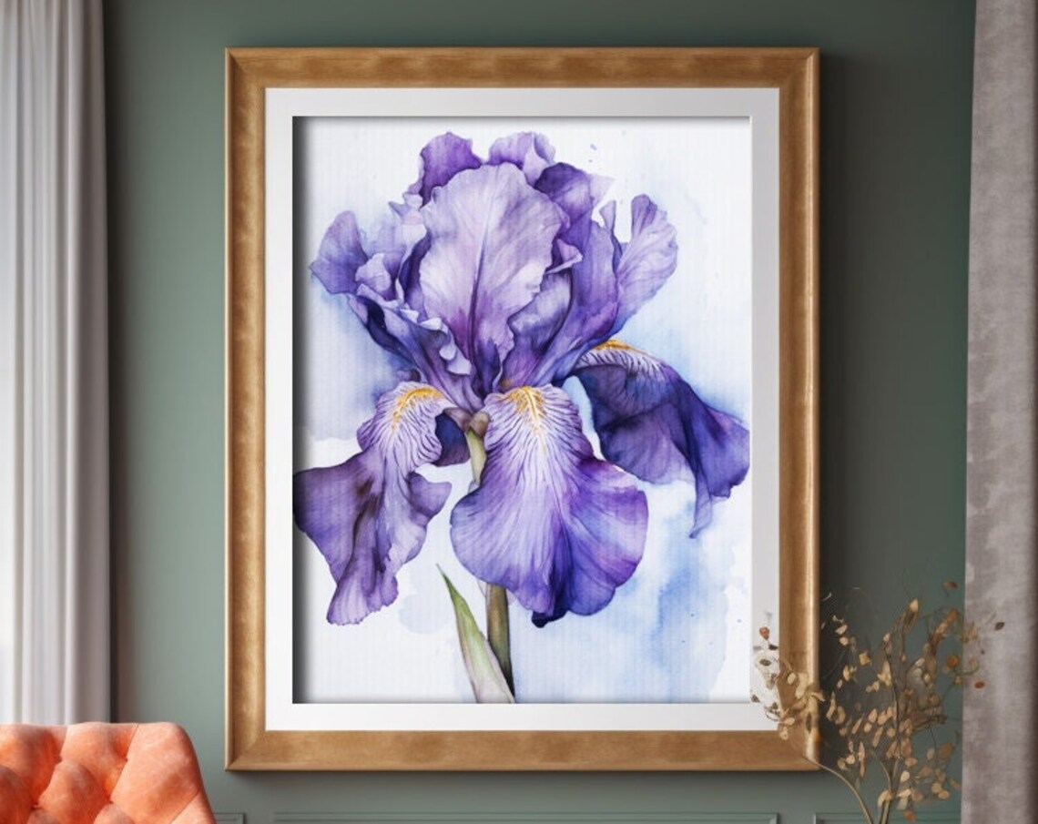 Iris Watercolor Art Print, Hallway Living Room Decor
