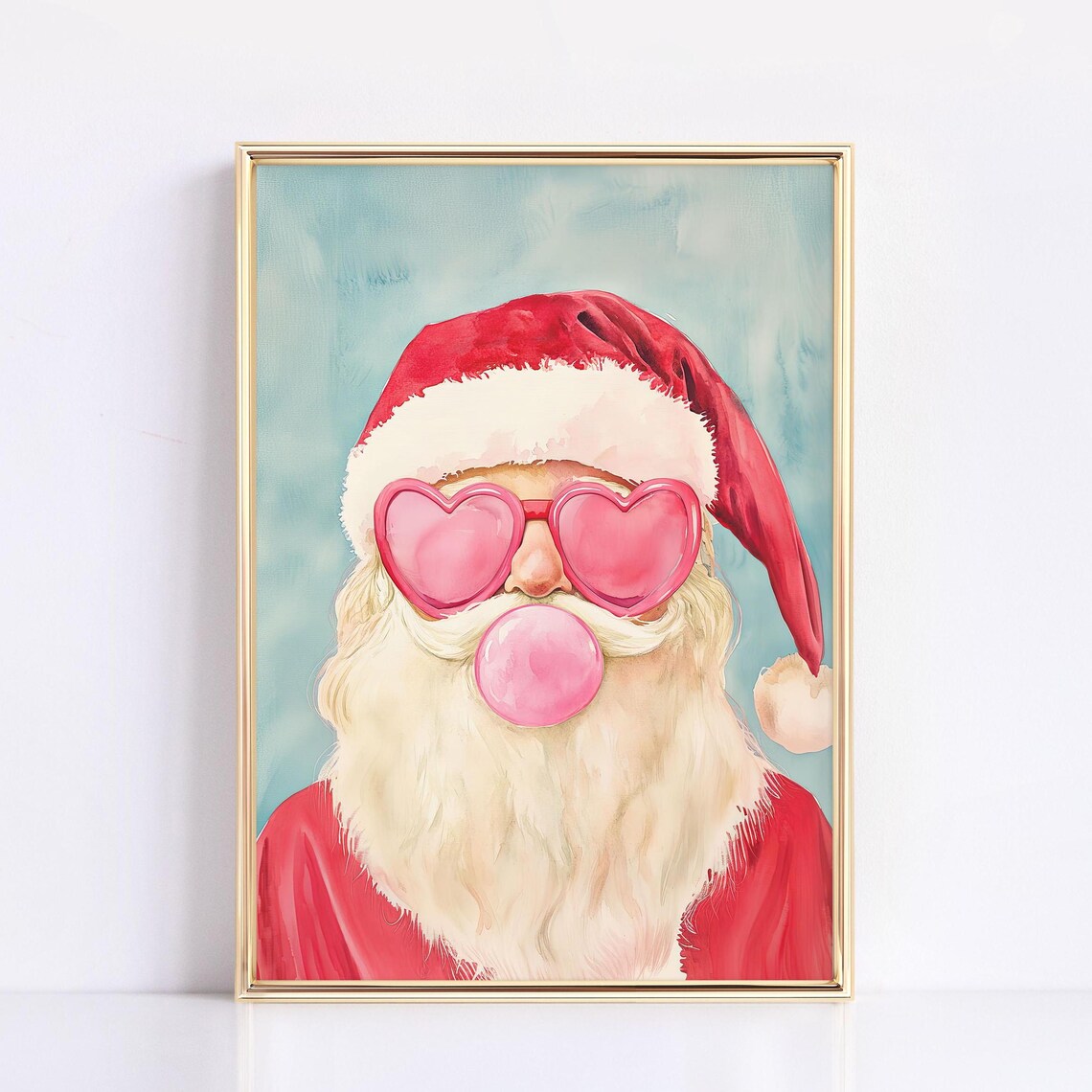Pink Santa Claus Christmas Wall Art, Trendy Decor