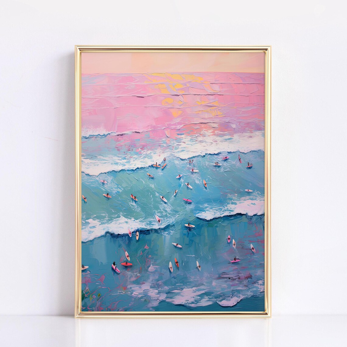 Beachy Aesthetic Pink Surf Poster, Summer Ocean Print