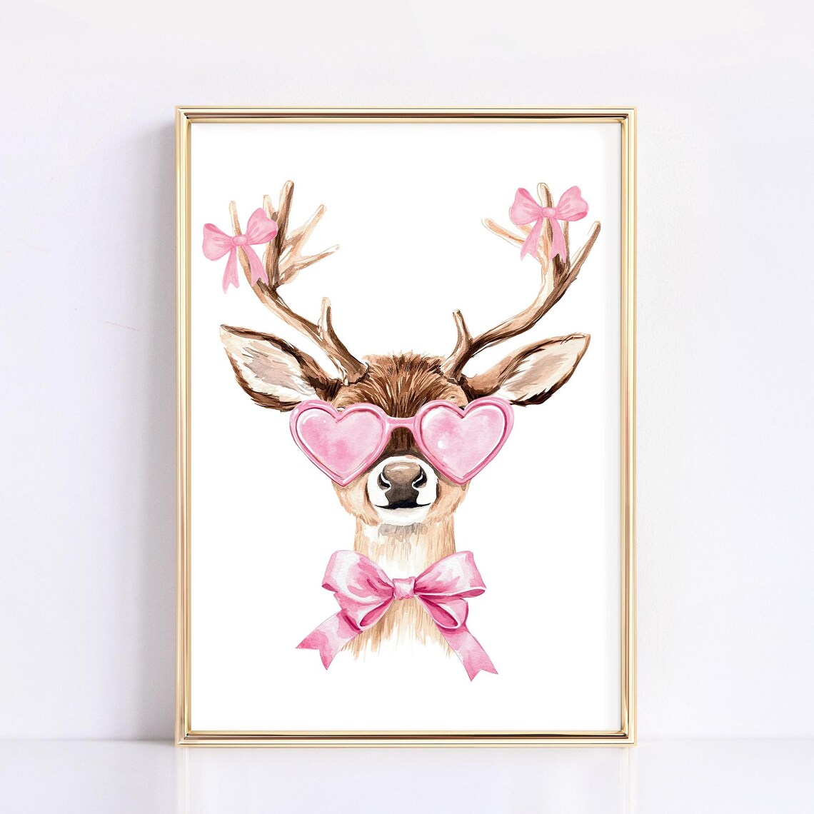 Pink Coquette Reindeer With Heart Sunglasses Christmas Poster