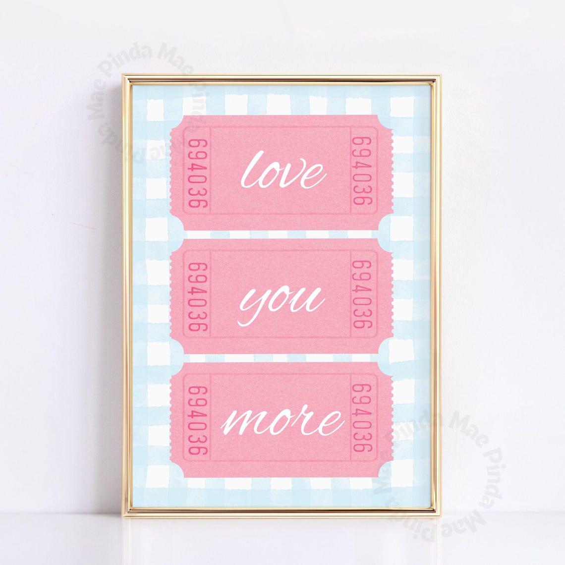 Love You More Pink Ticket Stubs Gingham Romantic Keepsake Poster