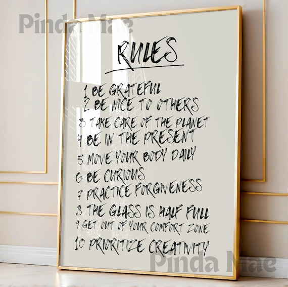 Black Rules To Live By Handwritten Quote Minimalist Decor Poster