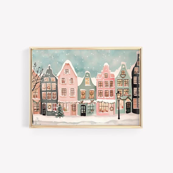Pastel Christmas Village Houses Art Print