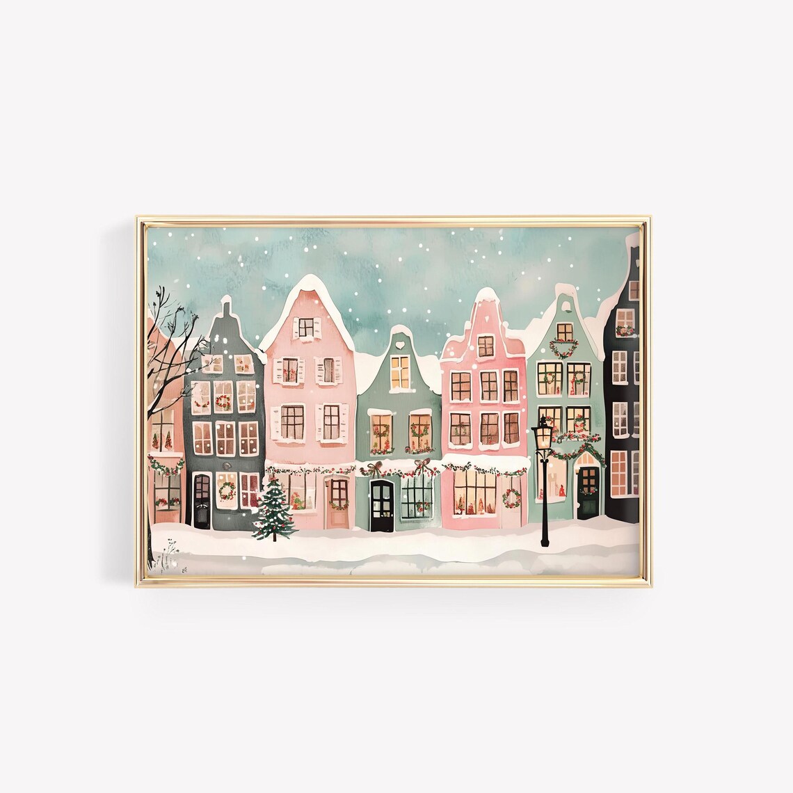 Pastel Christmas Village Houses Art Print