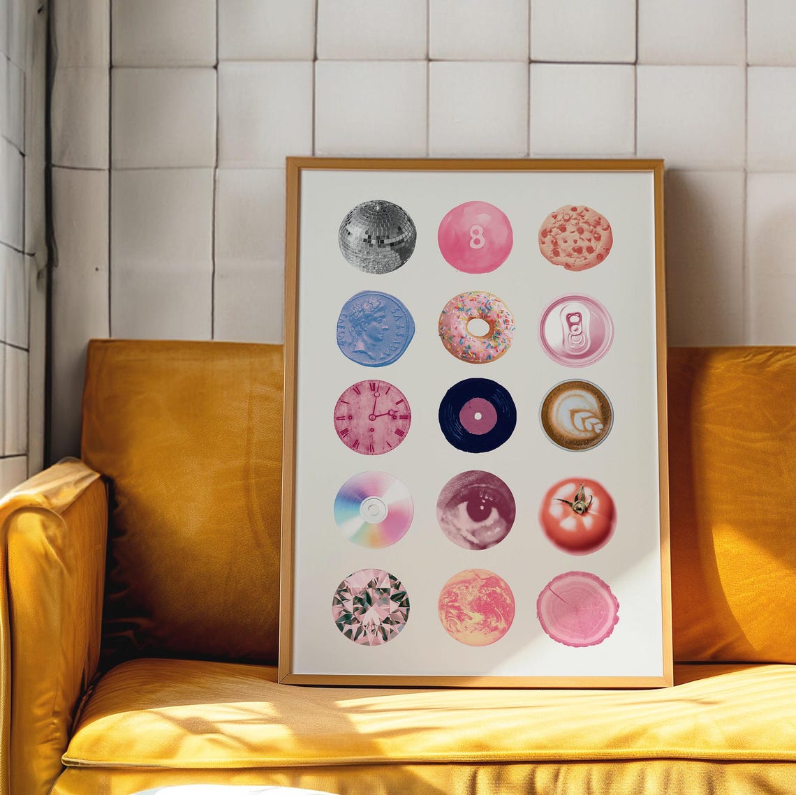 Trendy Pink Circle Collage Disco Ball Eight Ball Donut Poster