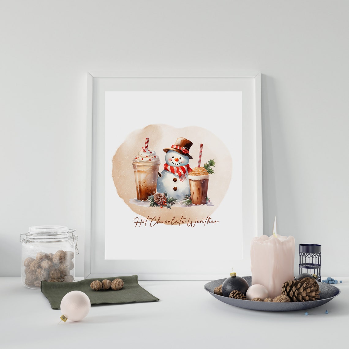 Cute Snowman Iced Cocoa Drinks Watercolor Christmas Holiday Poster - Image 3