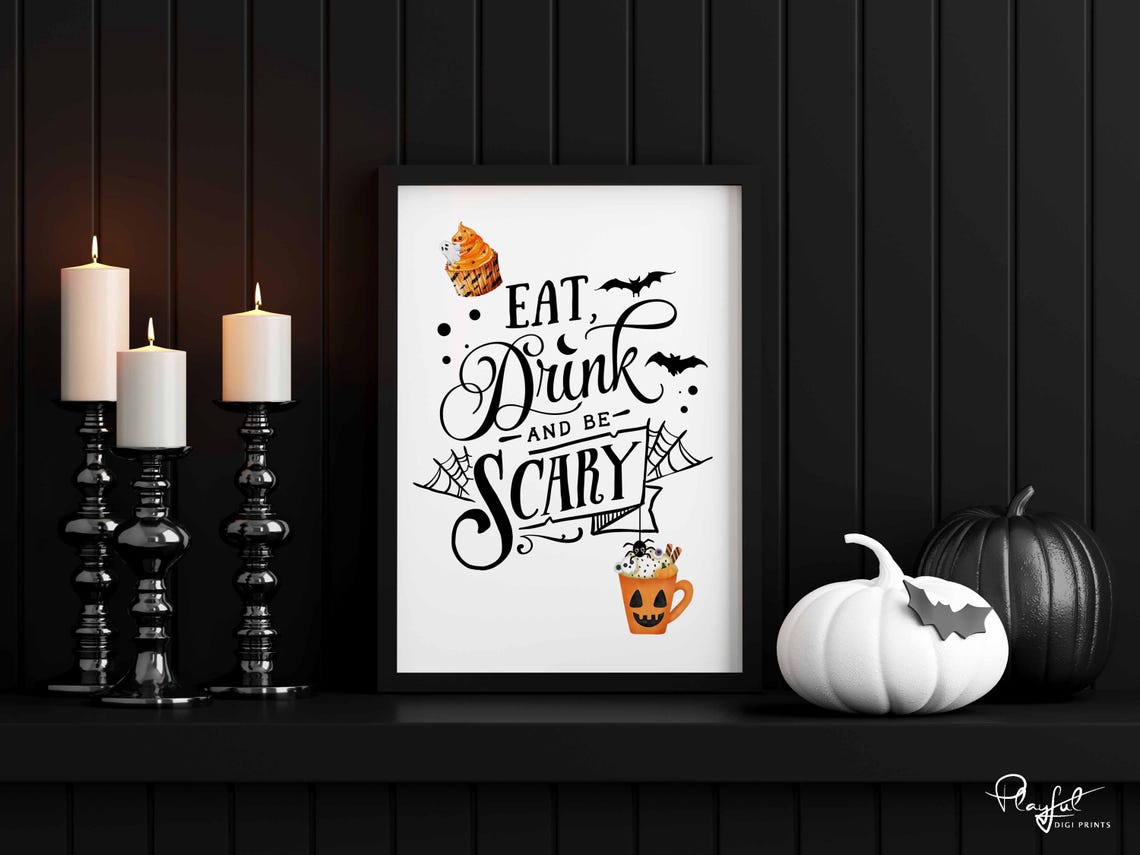 Funny Halloween Quote Set Witch Way Candy Eat Drink Be Scary Poster - Image 4
