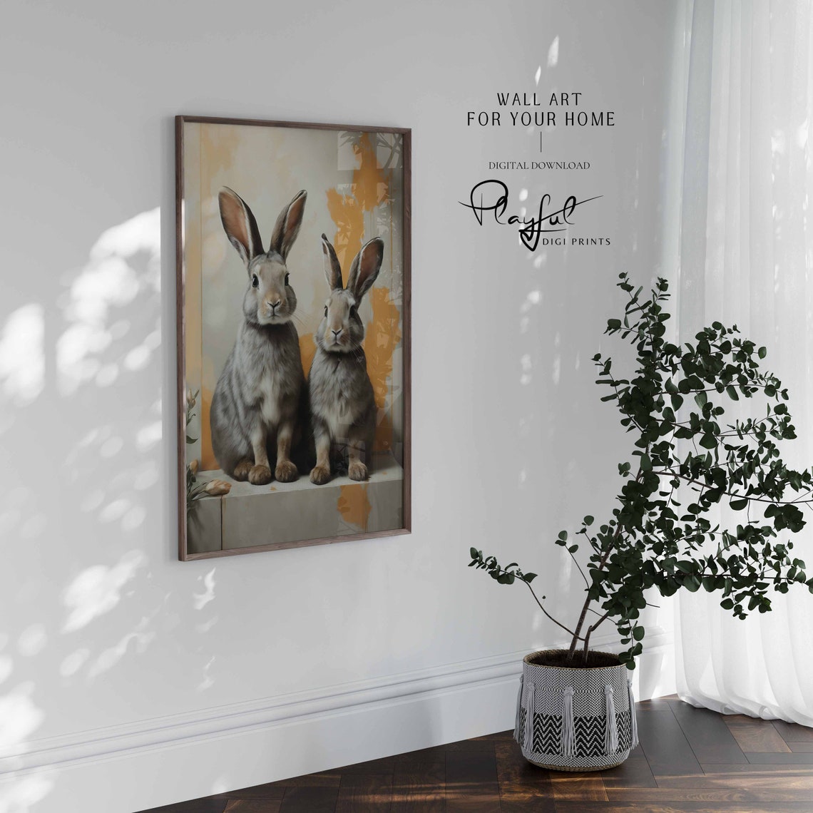 Japandi Cute Bunny Picture Modern Wall Art Animal Print Farmhouse Wall Decor - Image 4