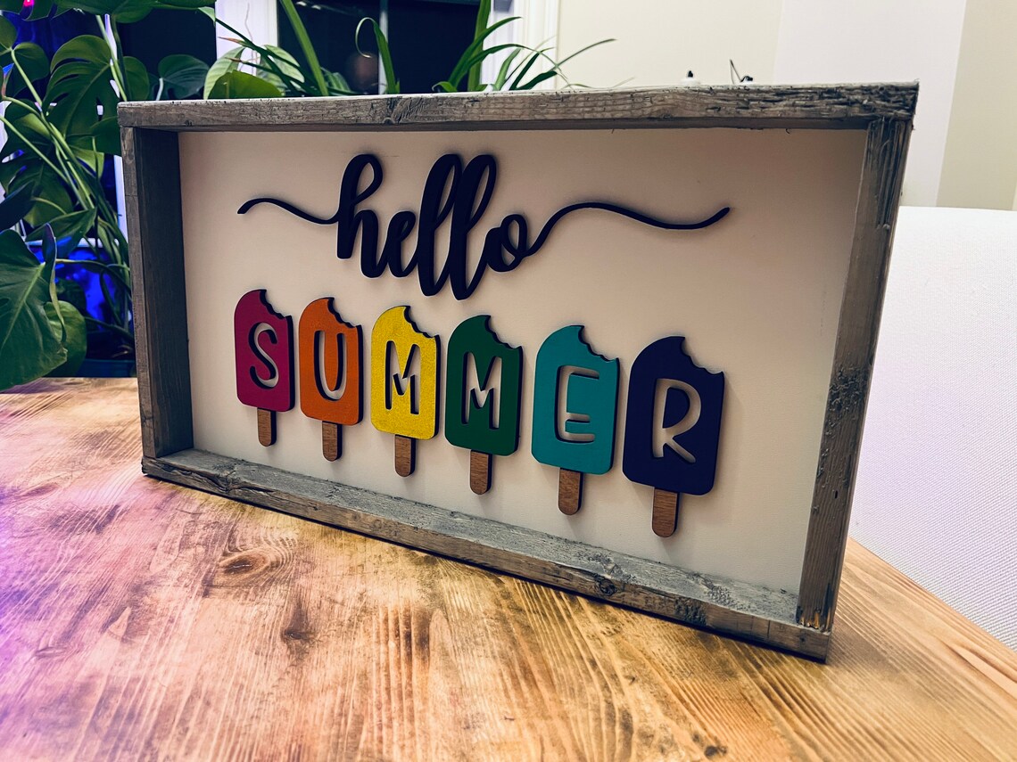 Hello Summer Popsicle Letters Colorful Seasonal Sign Wall Art - Image 2