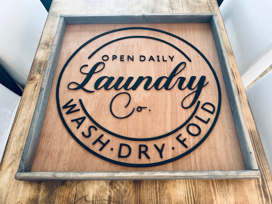 Laundry Co Wash Script Wood Sign Farmhouse Laundry Room Wall Art - Image 2