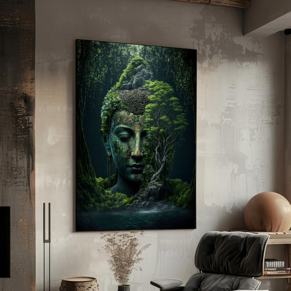 Buddha Statue Print Zen Buddhism Wall Art Peace In Nature Artwork Tranquil Room Decor Nature Artwork Religious Gift