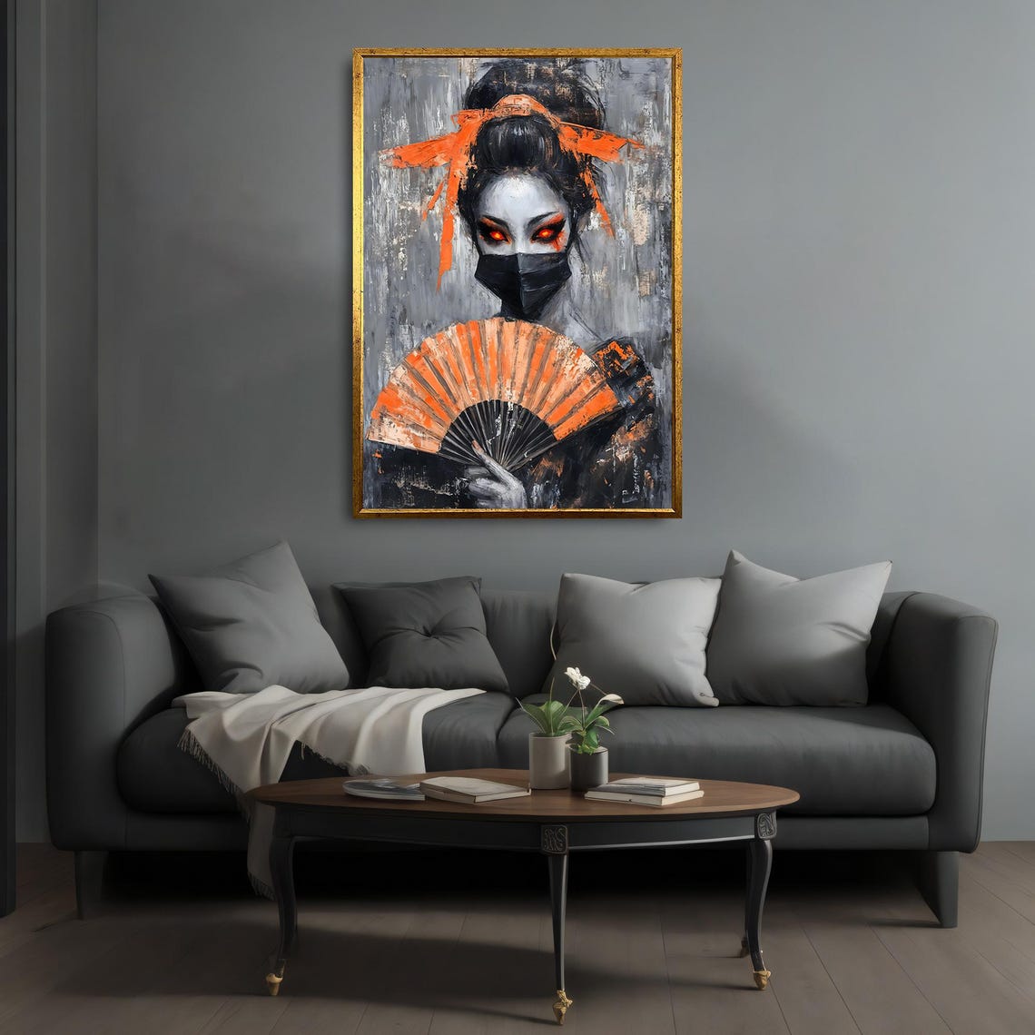 Masked Geisha Orange Fan Dark Gothic Japanese Beauty Art Poster - Image 4