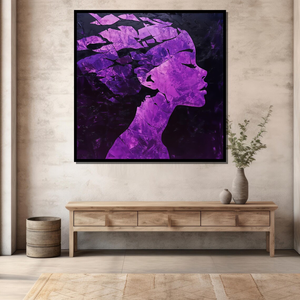 Purple Abstract Woman Profile Silhouette Textured Modern Portrait Poster - Image 3