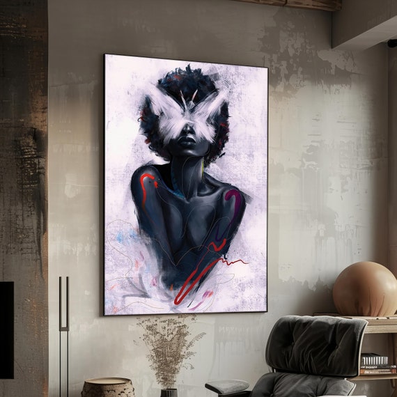 African Woman And Butterfly Print Ethnic Wall Art Ethnic Woman Artwork Framed Home Decor Unique Housewarming Gift