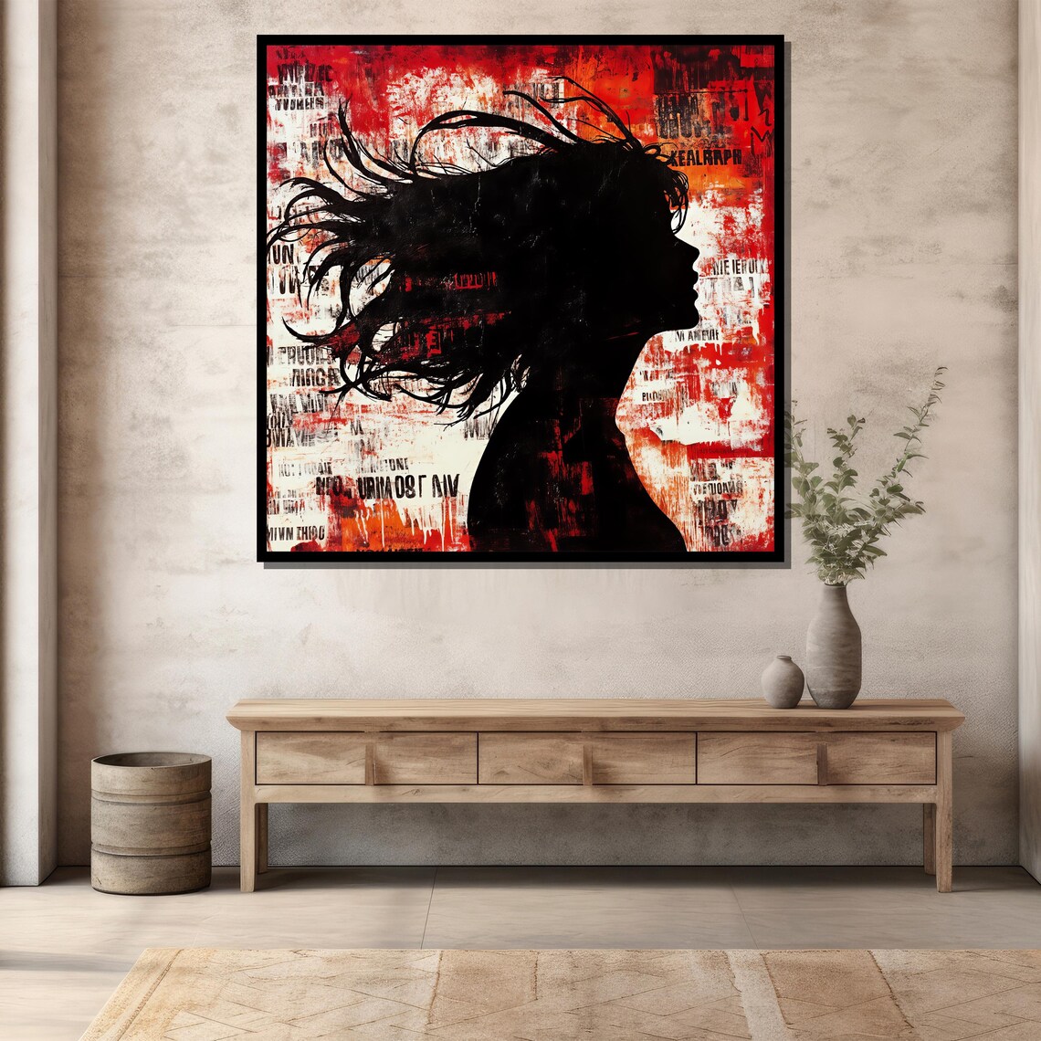 Bold Woman Silhouette Red Black Grunge Abstract Expressionist Wall Poster - Image 3