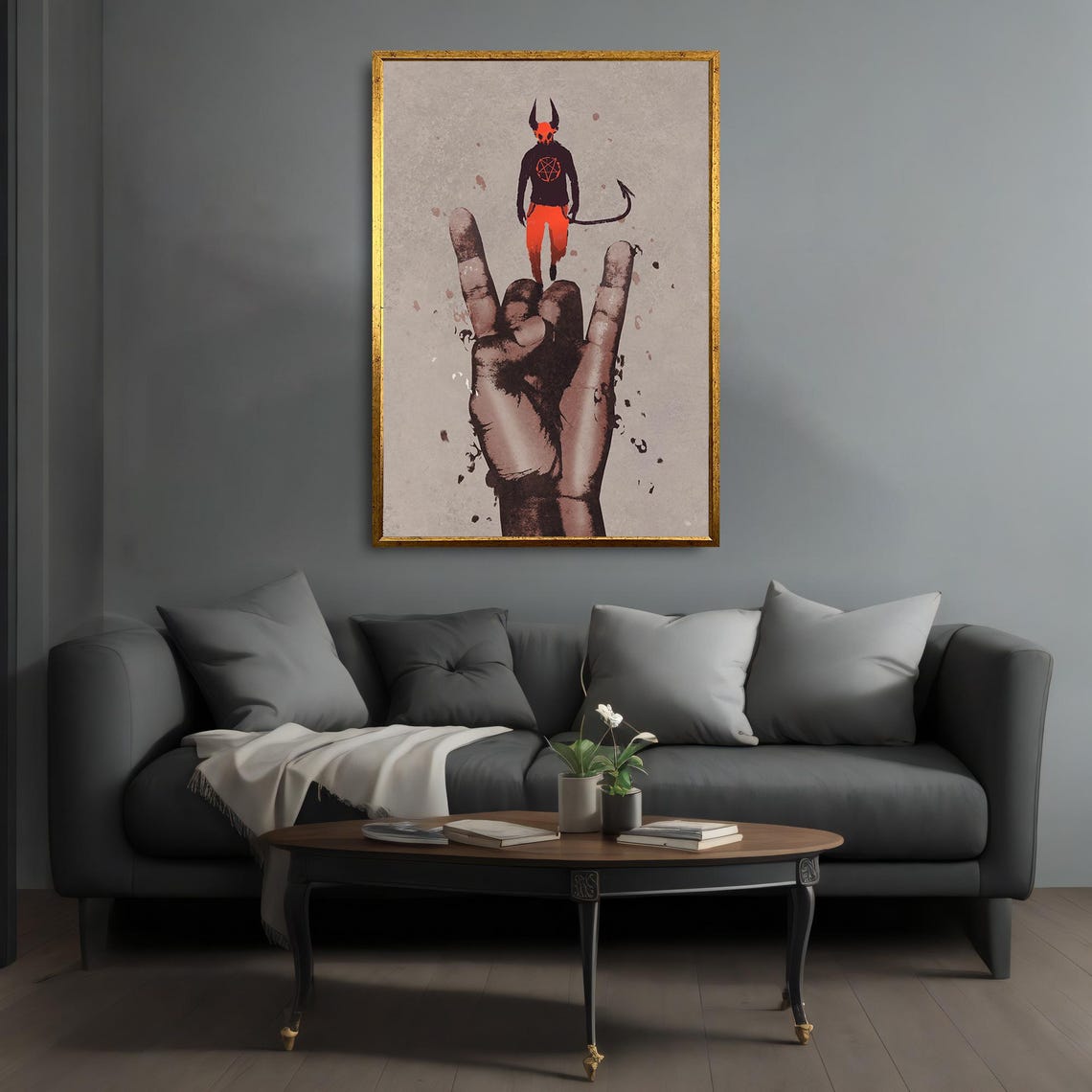 Devil Standing on Rock Hand Dark Fantasy Red Demon Art Poster - Image 3