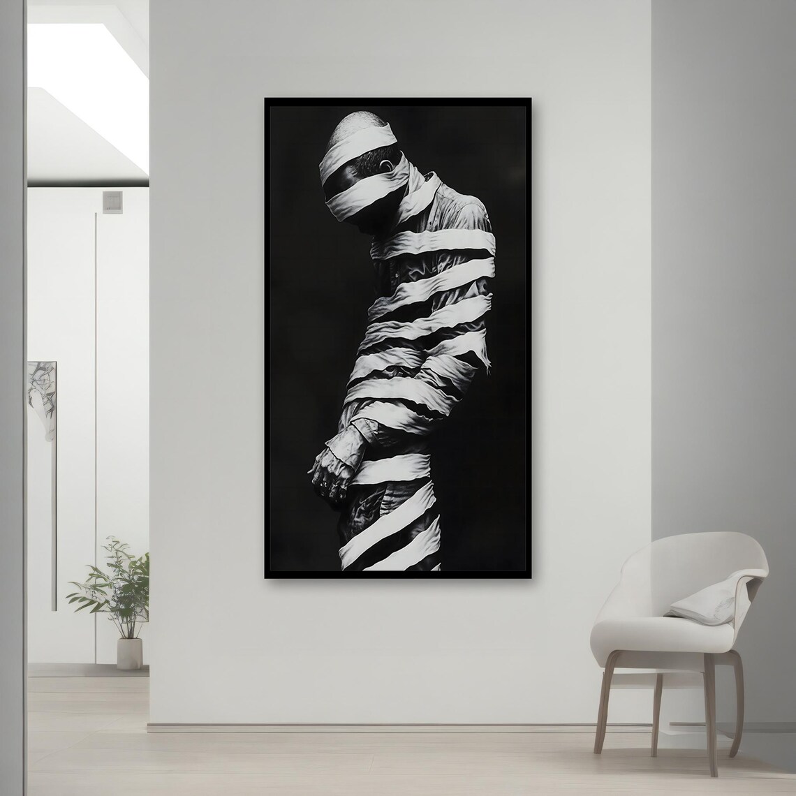 Wrapped Figure Dark Emotional Black And White Surreal Gothic Art Poster - Image 2
