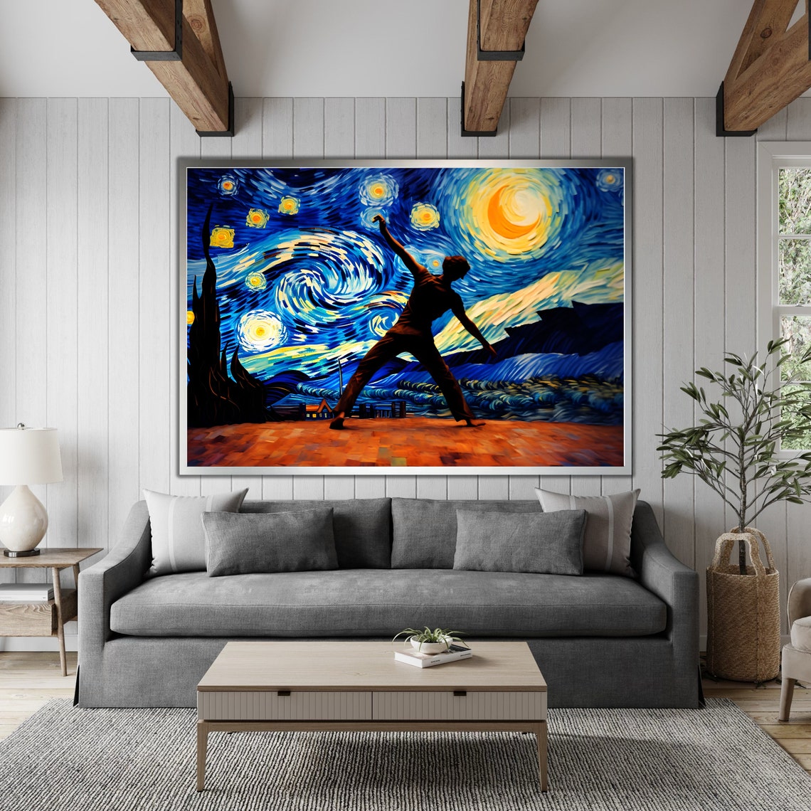 Night Dancing Man Art Dance Wall Decor Night Sky Wall Art Ready To Hang Modern Home Decoration Unique Gift - Image 3