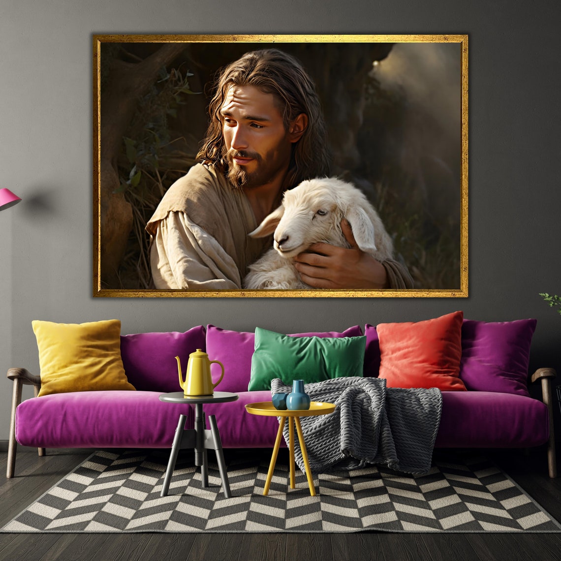 Jesus Holding the Lost Lamb Tender Christian Portrait Wall Art - Image 3