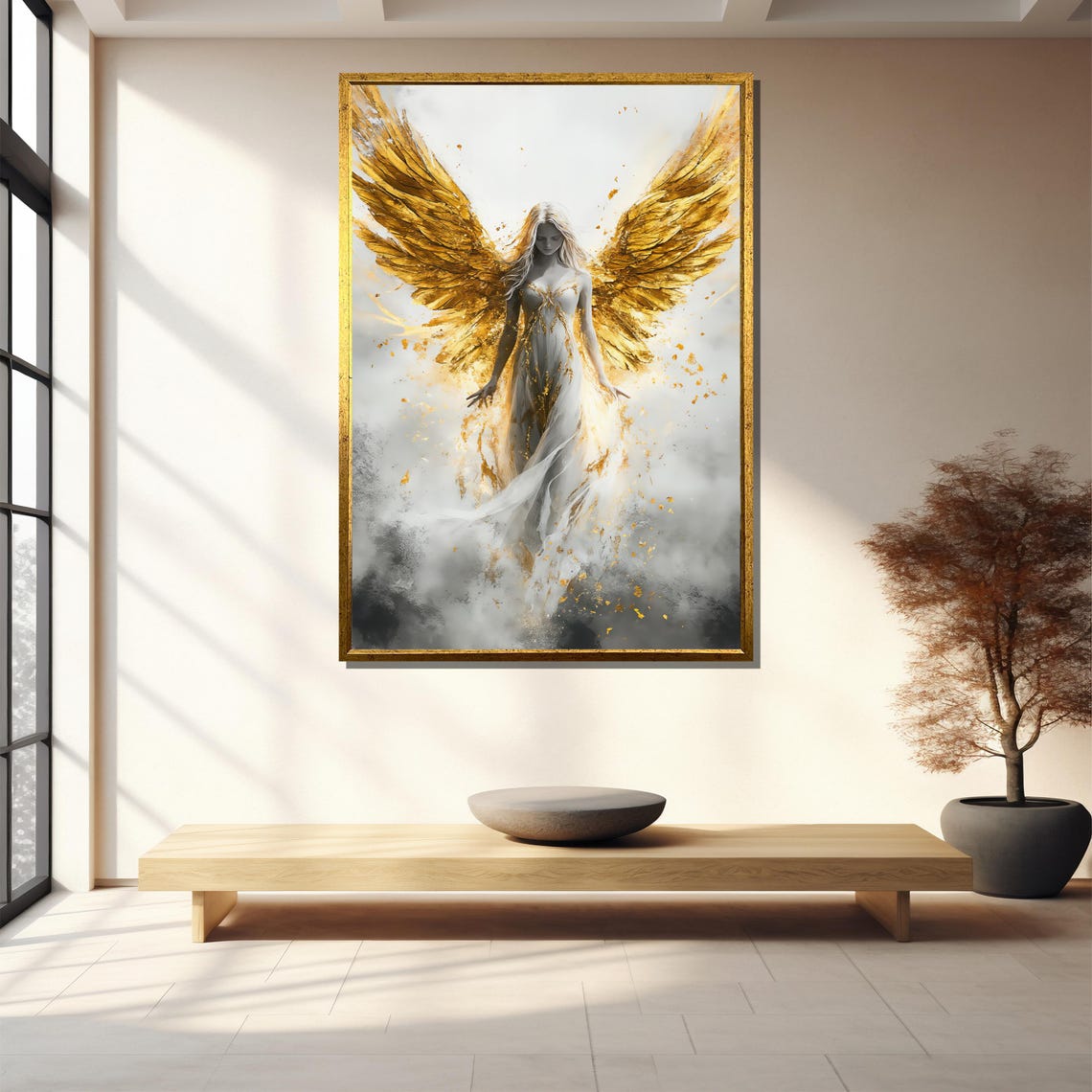 Golden Angel Painting Guardian Angel Wall Art Gold Wings Angel Artwork Luxury Angelic Decor Spiritual Gift For Home - Image 4