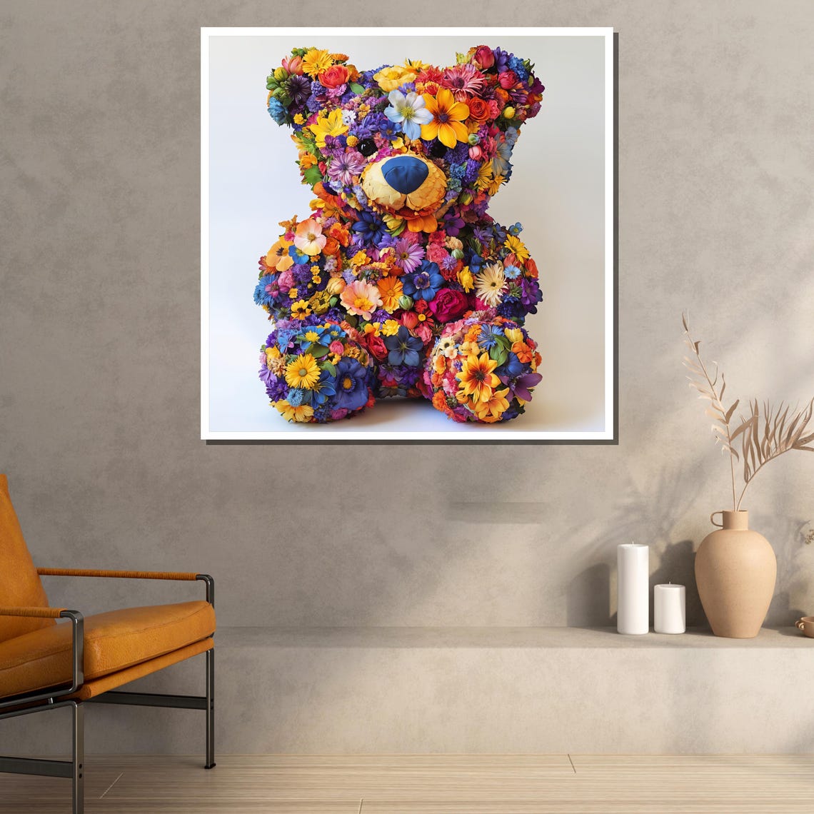 Colorful Floral Teddy Bear Blooming Flowers Nursery Kids Room Poster - Image 2
