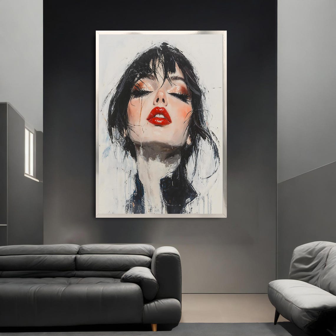 Expressionist Woman Red Lips Brushstroke Modern Portrait Poster - Image 3