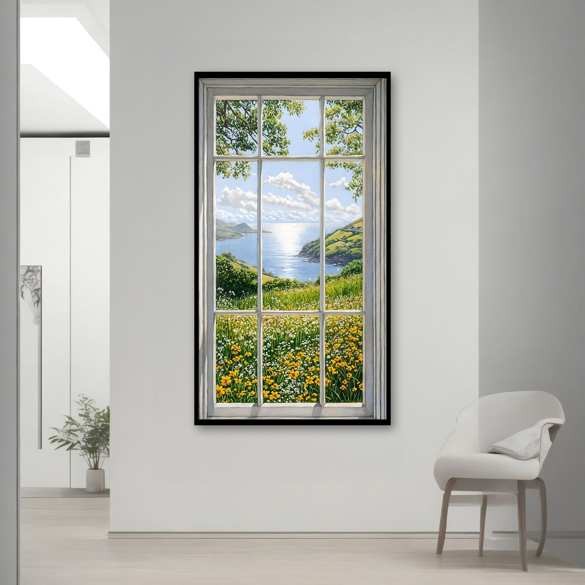 Coastal Cliff Seascape Fake Window View Wildflower Meadow Art Poster - Image 2