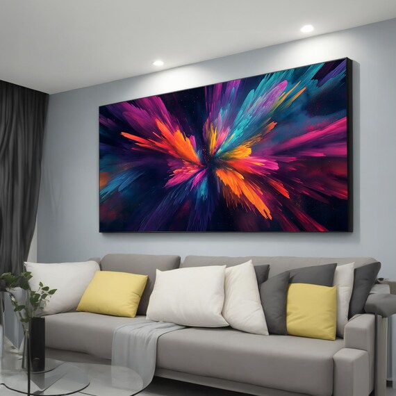 Vibrant Abstract Explosion Art Bold Colorful Burst Painting For Modern Wall Decor Dynamic Brushstrokes Large Living Room Art