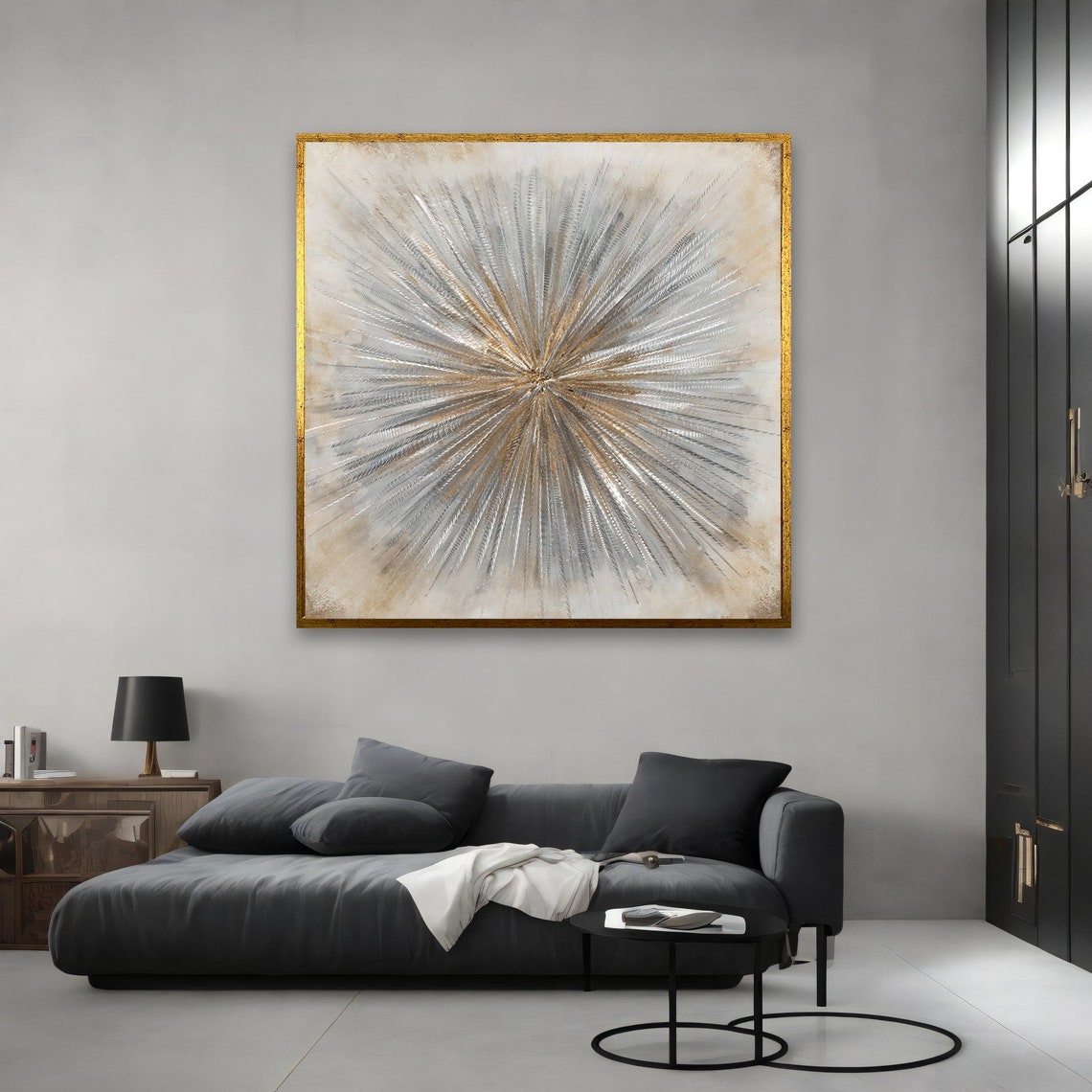 Gold Silver Sunburst Burst Metallic Abstract Modern Art Print - Image 2
