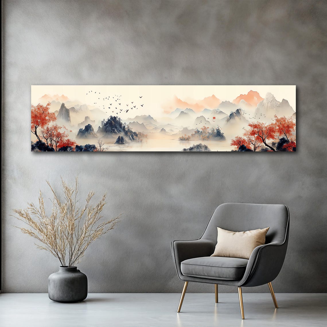 Chinese Ink Mountains Mist Panoramic Asian Landscape Art Poster - Image 2