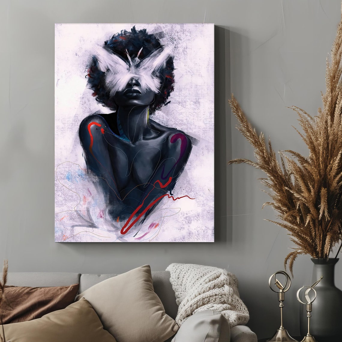 African Woman With Butterfly Wings Abstract Ethnic Portrait Wall Art - Image 4