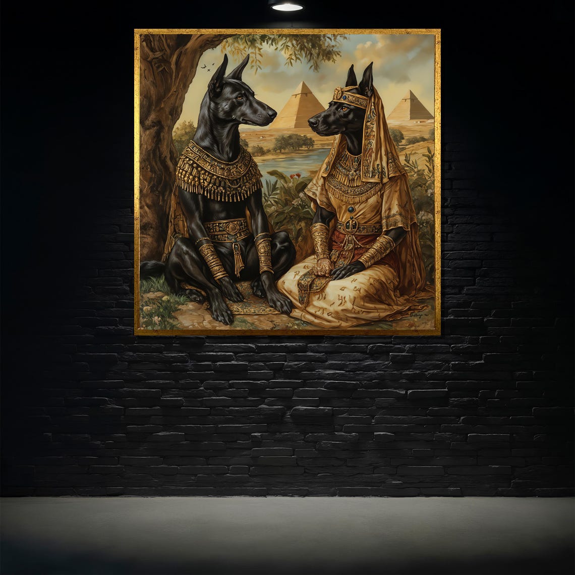 Ancient Egyptian Anubis Couple Gold Regalia Pyramids Mythology Poster