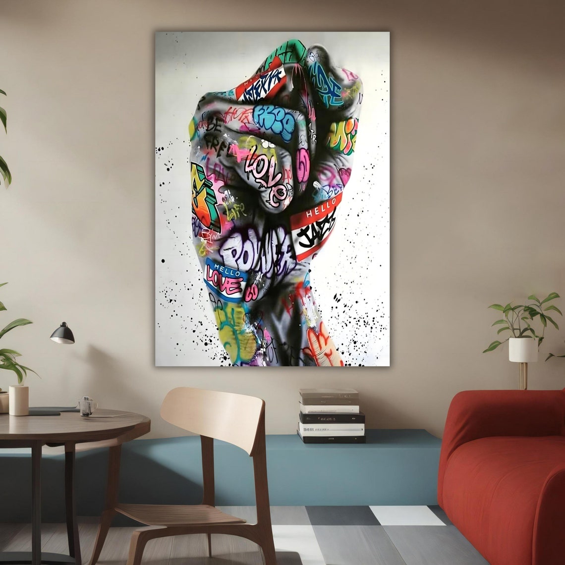 Graffiti Raised Fist Power Colorful Street Art Gold Frame Poster - Image 3