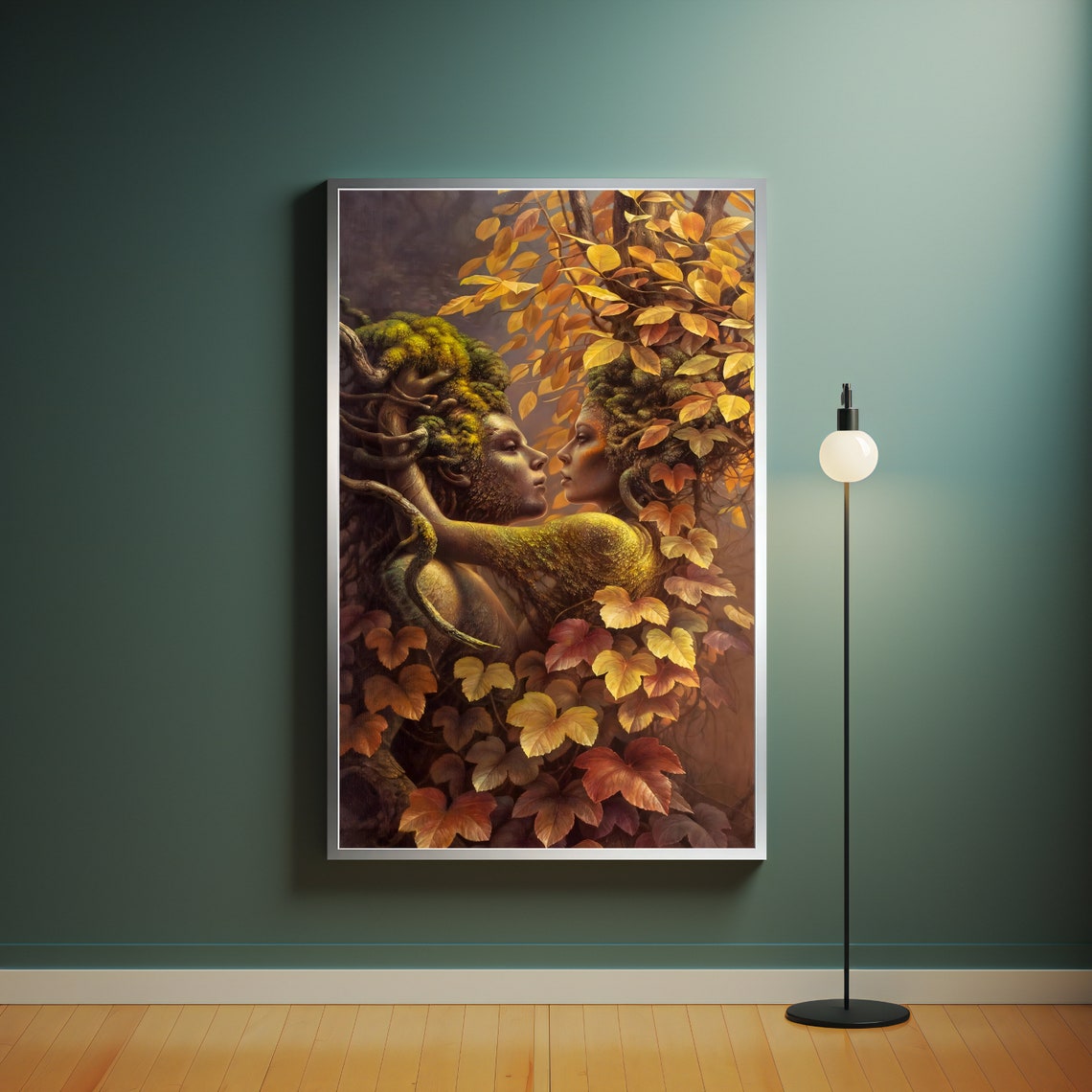 Autumn Tree Couple Love Embrace Surrealist Romantic Wall Art - Image 4