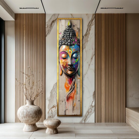 Colorful Buddha Face Abstract Painting Vibrant Spiritual Wall Art Poster