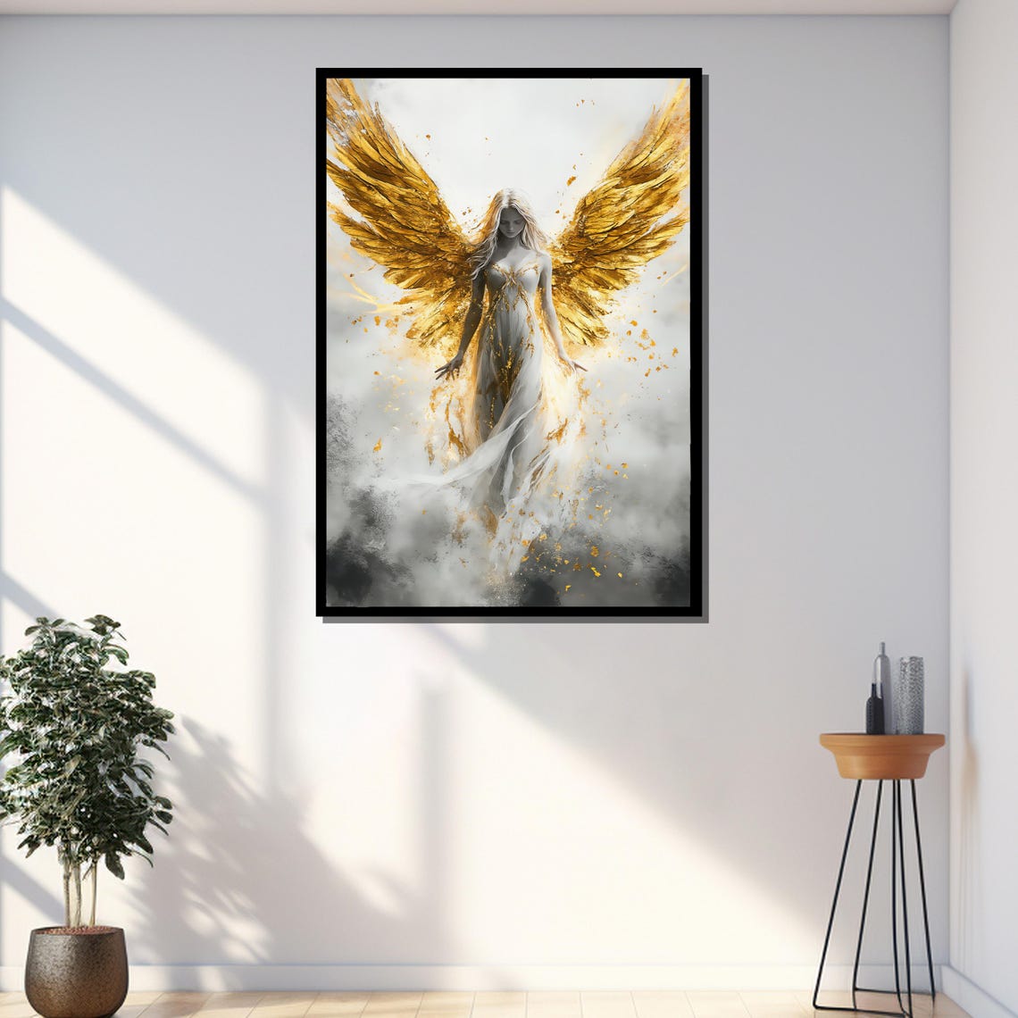 Golden Angel Painting Guardian Angel Wall Art Gold Wings Angel Artwork Luxury Angelic Decor Spiritual Gift For Home - Image 3