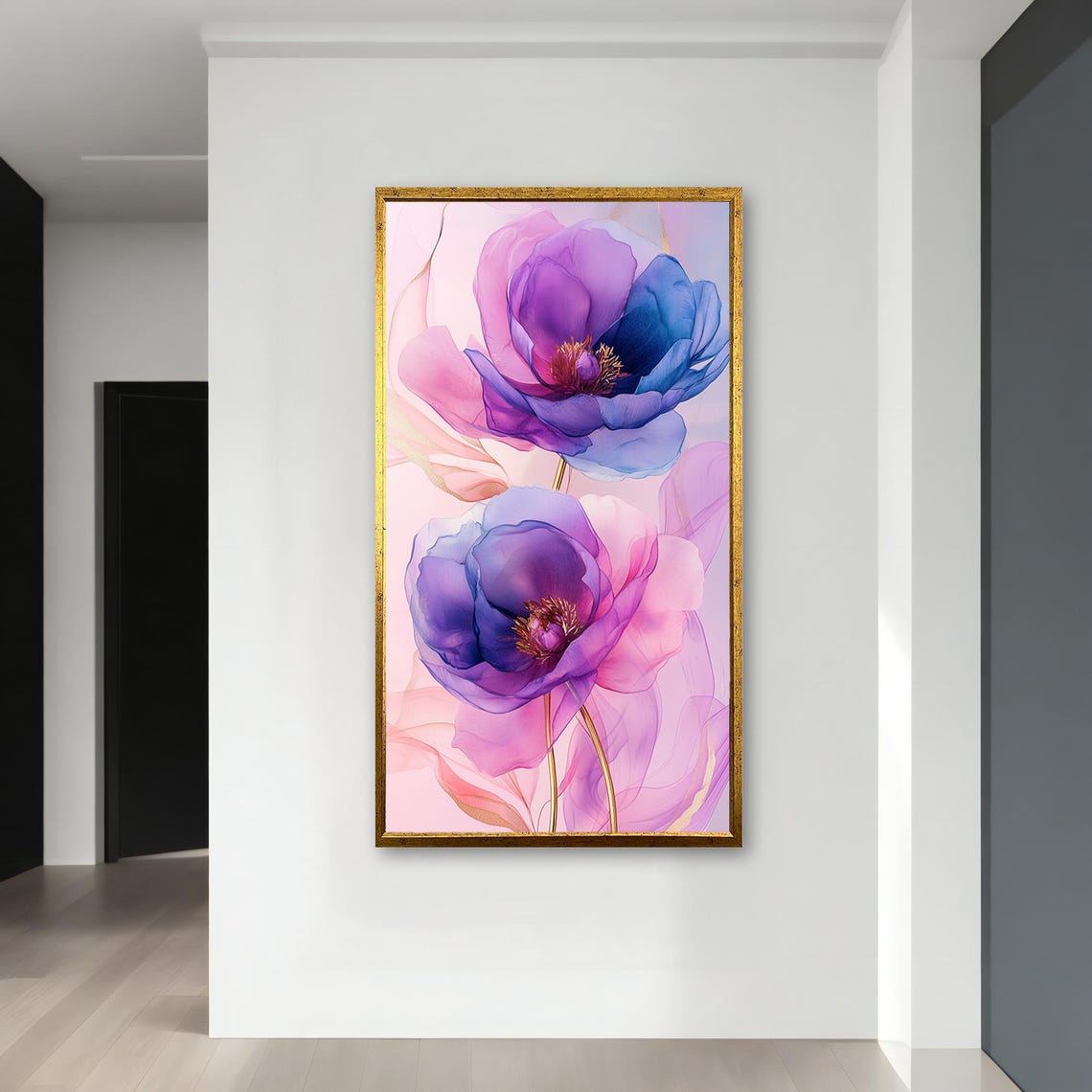 Purple Pink Blue Abstract Floral Watercolor Blooms Modern Art Poster - Image 4
