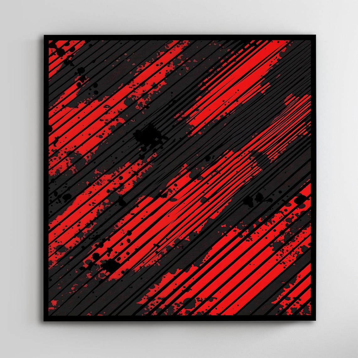 Red And Black Diagonal Brush Stroke Grunge Abstract Wall Art Poster