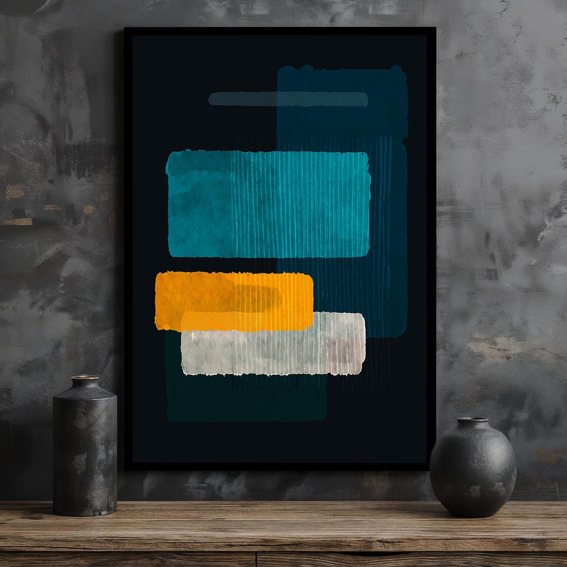 Mark Rothko Teal Mustard Black Abstract Brush Block Art Poster