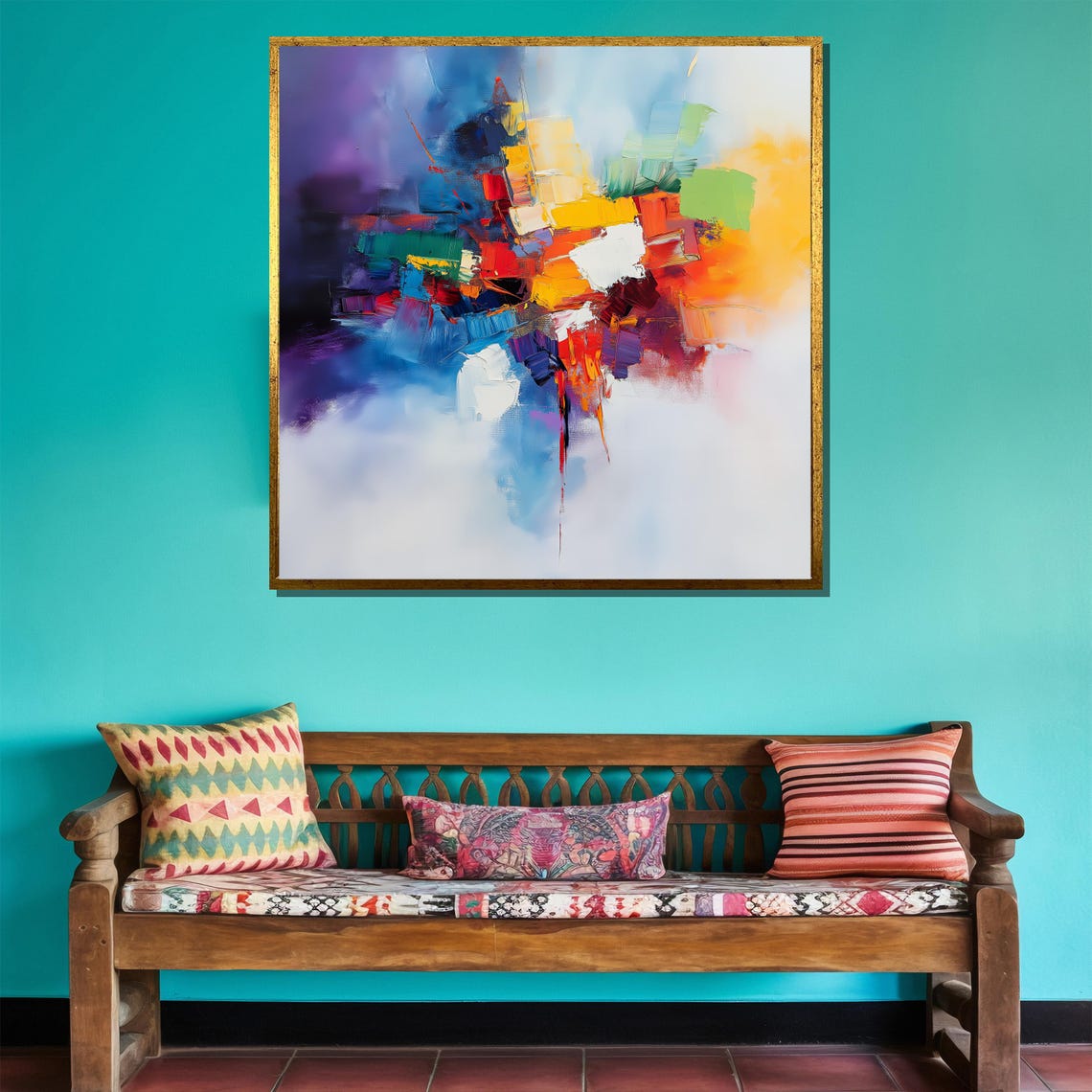 Colorful Geometric Abstract Impasto Bold Brushstroke Art Print - Image 4