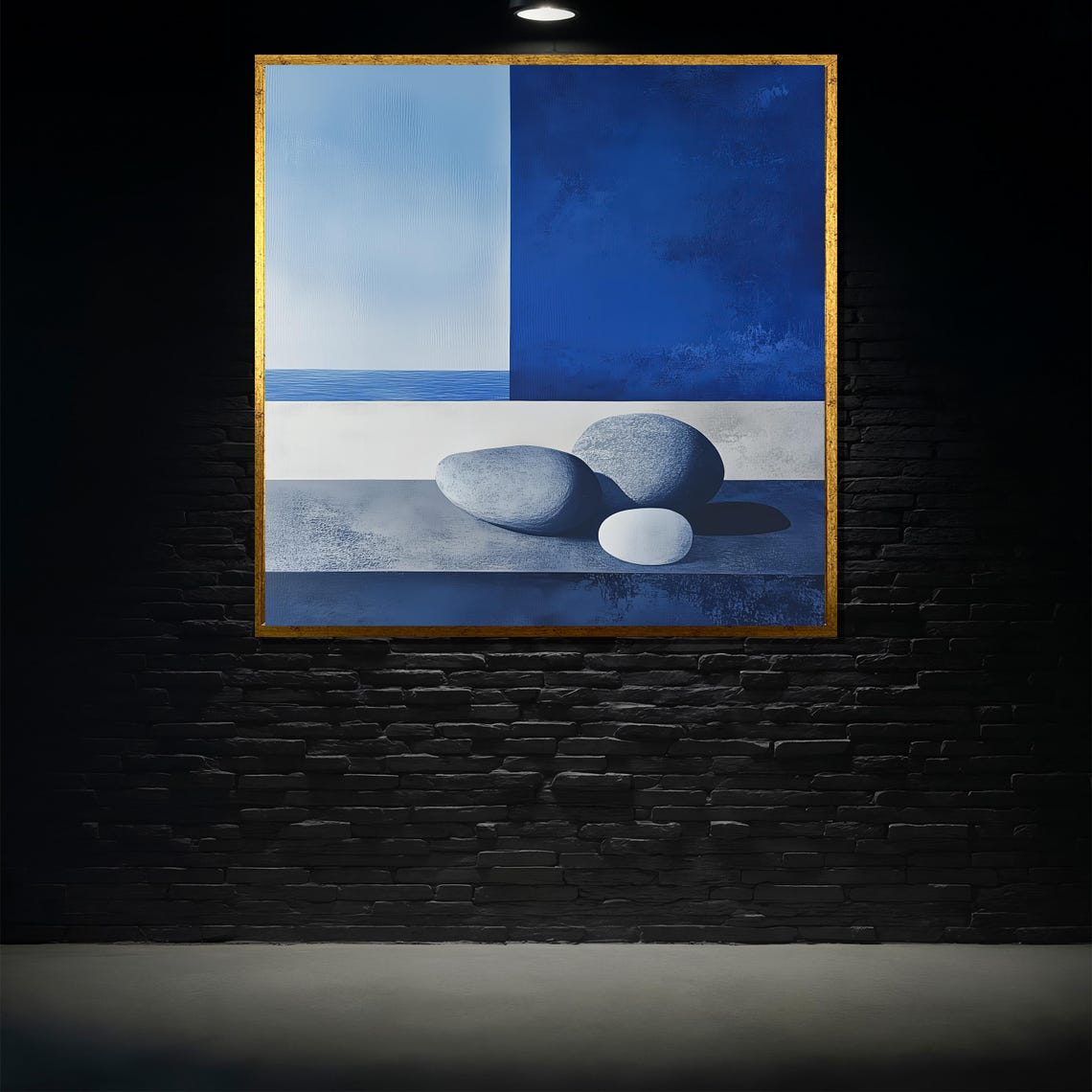 Minimalist Zen Stones Blue Sea Beach Abstract Serene Art Print