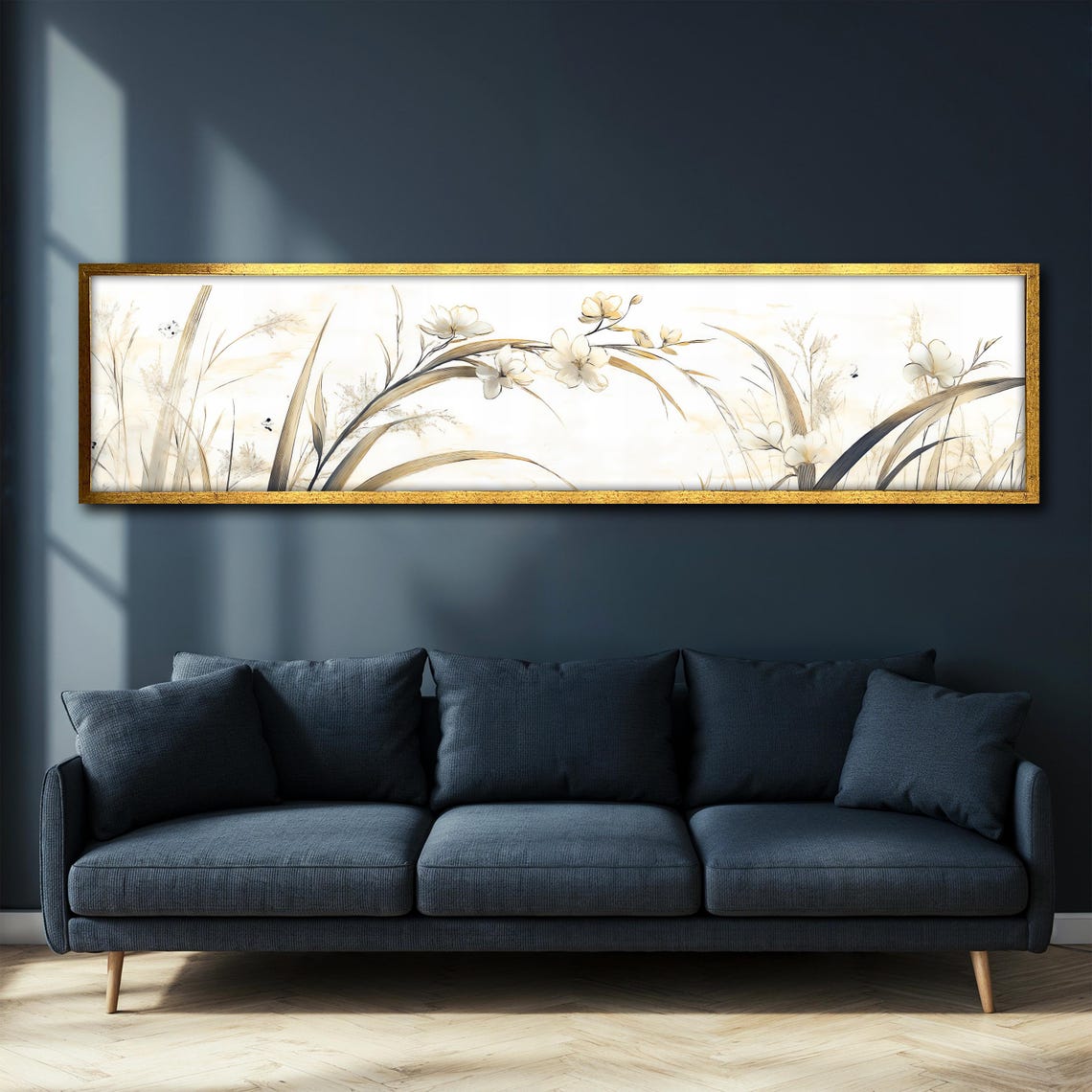 Minimalist Cream Floral Botanical Grasses Panoramic Wall Art Poster