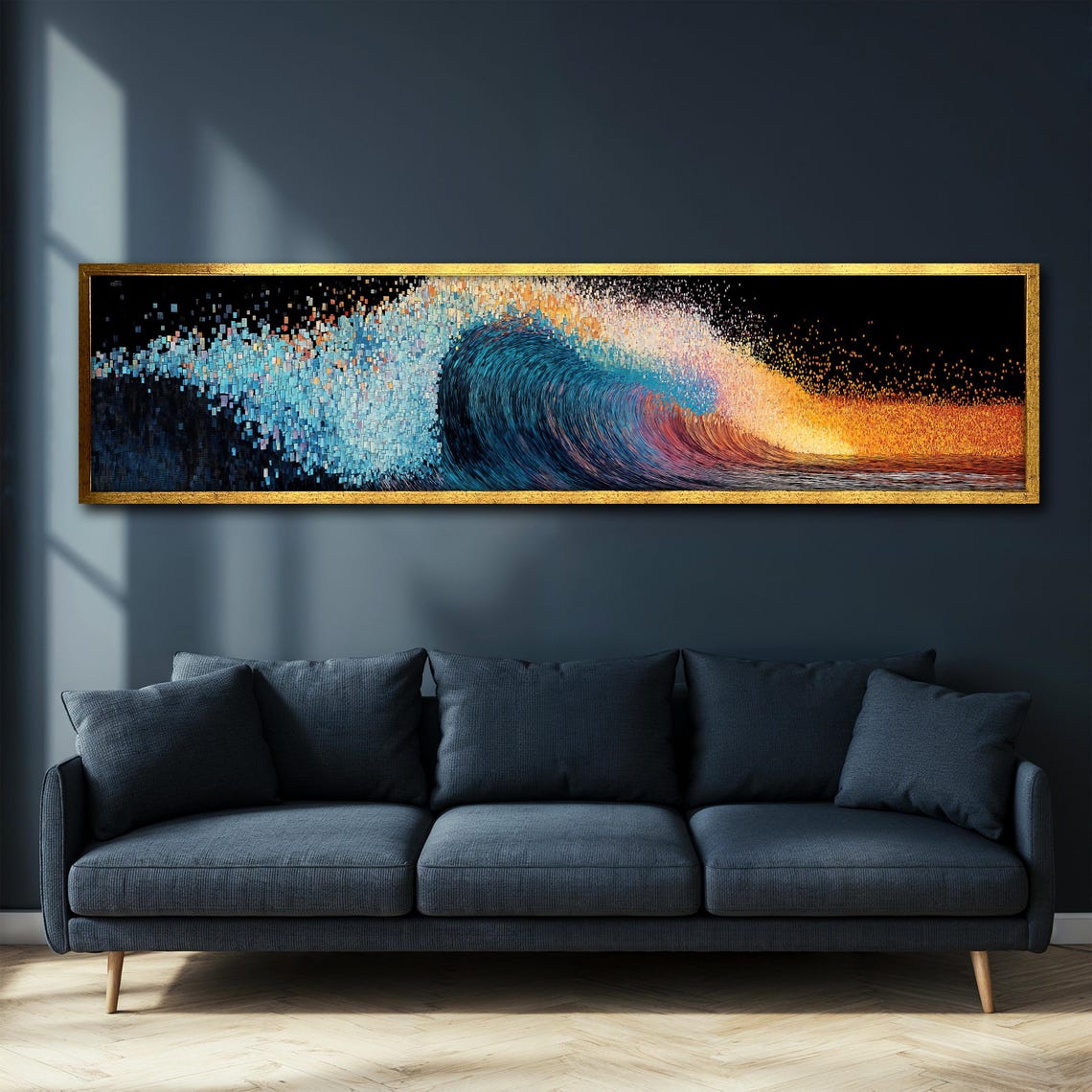 Mosaic Ocean Wave Sunset Panoramic Colorful Abstract Art Poster