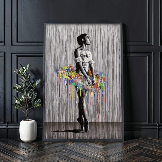 Colorful Ballerina Painting Modern Wall Decor Ballet Dancer Painting Graffiti Ballerina Art Ready To Hang Vibrant Abstract Art