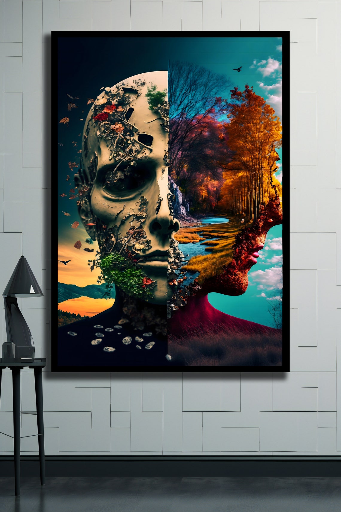 Surreal Four Seasons Face Autumn Forest Double Exposure Poster - Image 2