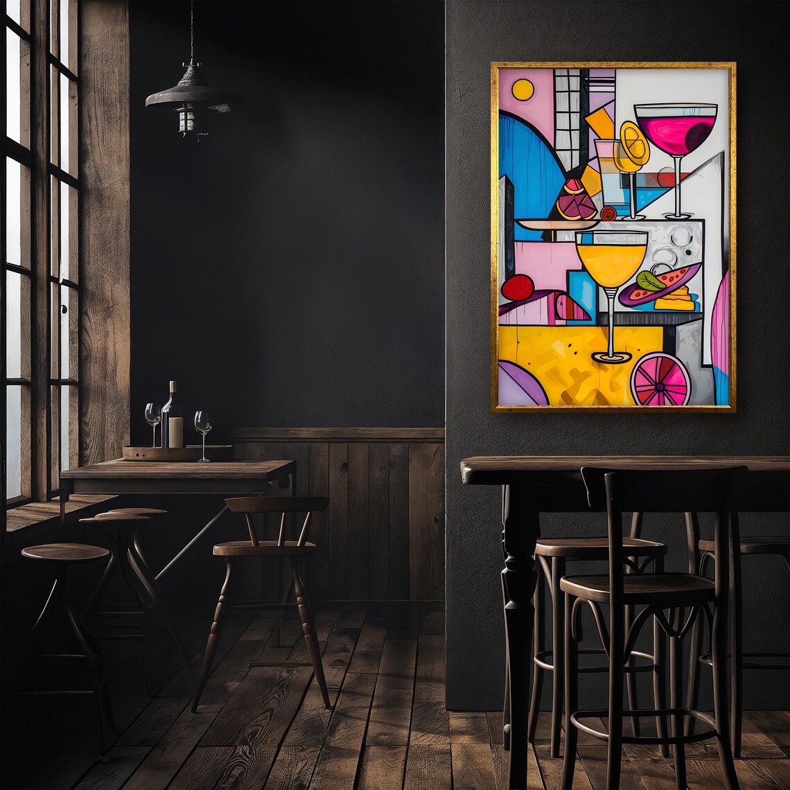 Colorful Cubist Cocktail Glasses Pop Art Print Vibrant Home Bar Wall Decor - Image 3