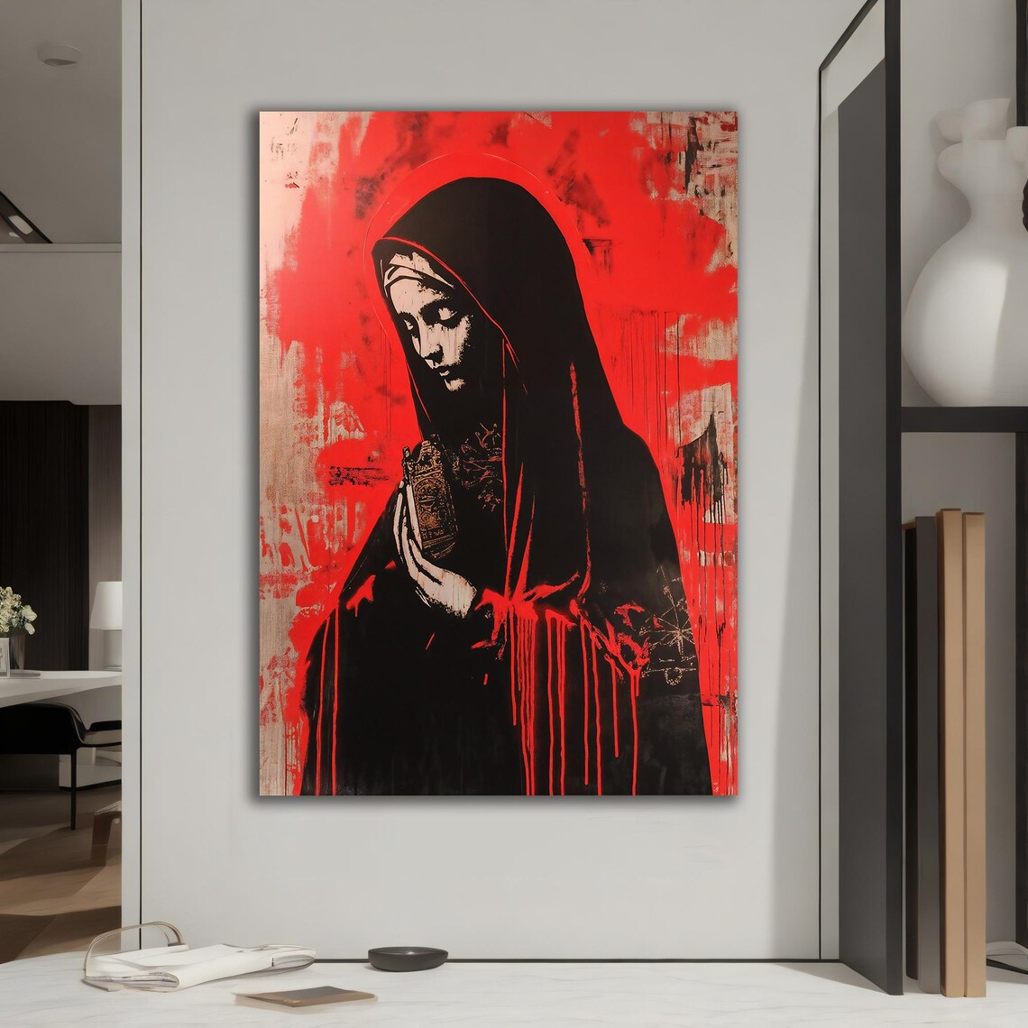 Virgin Mary Graffiti Street Art Bold Red Black Urban Faith Wall Poster - Image 4