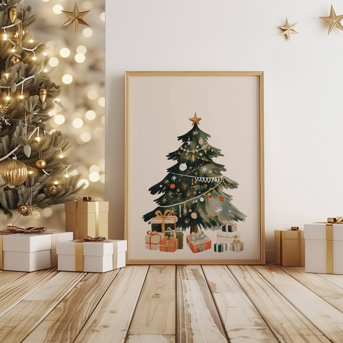 Cozy Minimalist Green Neutral Christmas Set Of 4 Winter Wall Art - Image 3